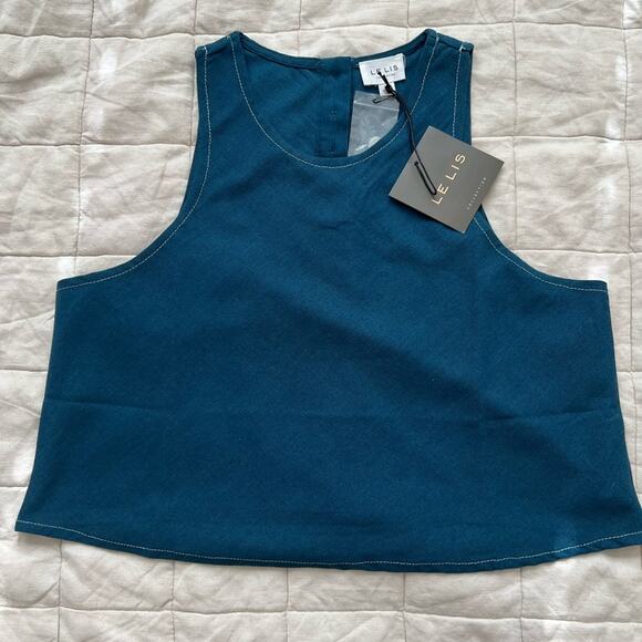 NWT Le Lis Cotton Linen Blend Blue Oversized Boxy Cropped Tank - XS/S - Picture 1 of 8